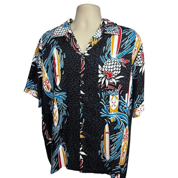 Original Mens Hawaiian Vintage Black Floral Button Up Camp Shirt Medium Pocket - Picture 1 of 7